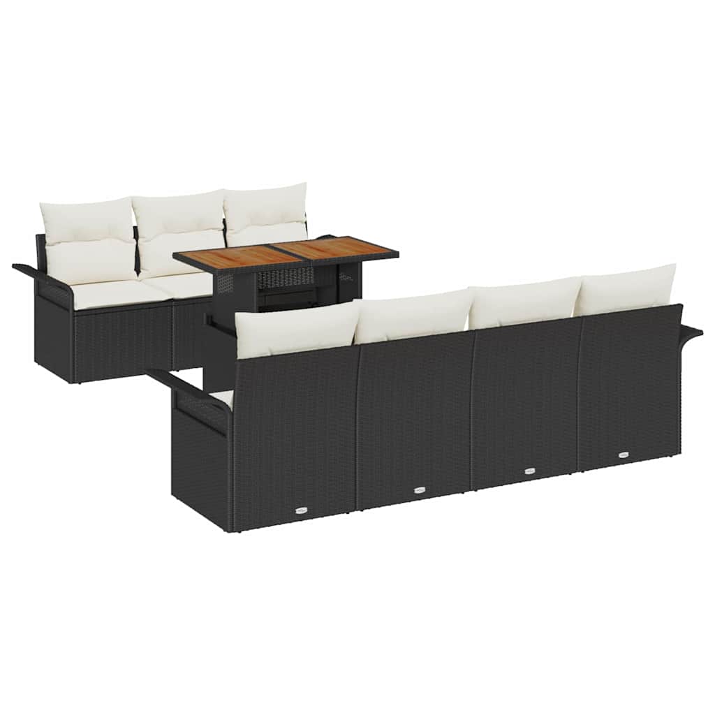 Garten-Sofa-Set mit Speicher 8 pcs Schwarz Poly Rattan